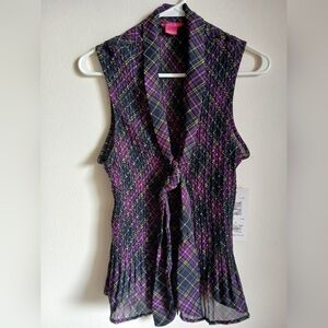NWT Sunny Leigh Sleeveless button Top Size XL tie Neck
